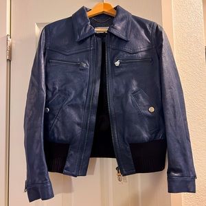 New with tags! NEVER worn!!Coach double zipper dark blue leather Blouson jacket